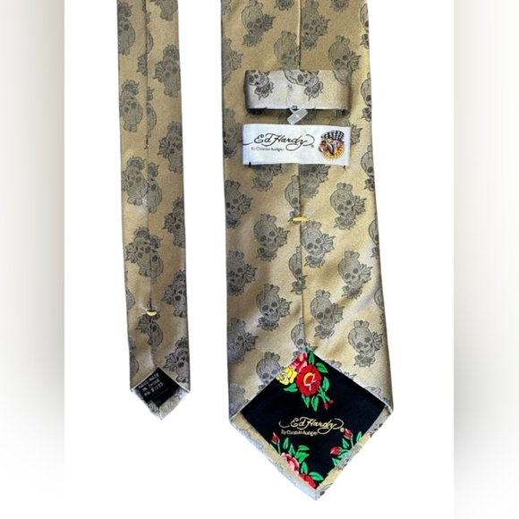 Ed Hardy EUC Gold Tie 100% Silk Snake Design - Picture 5 of 7